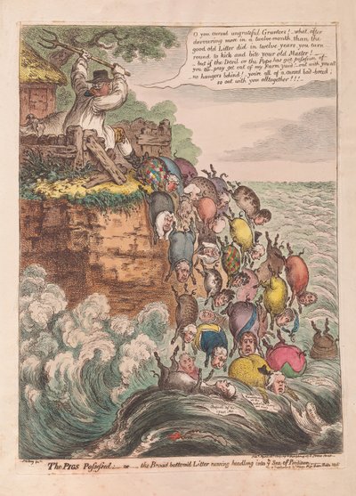 Die besessenen Schweine: oder die breitärschige Rotte, die kopfüber ins Verderben rennt, veröffentlicht 1807 von James Gillray