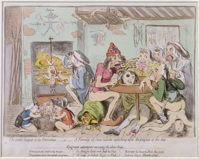 Ein kleines Abendessen à la Parisienne oder Eine Familie von Sans-Culottes erfrischt sich nach den Strapazen des Tages, veröffentlicht von Hannah Humphrey 1792 von James Gillray