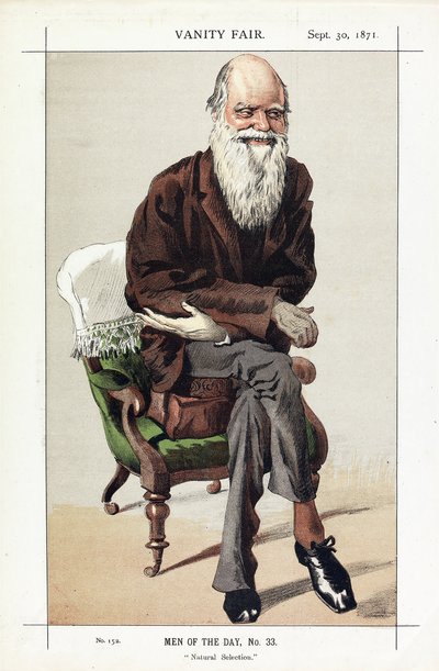 Charles Darwin, Men of the Day, Nr. 33, Natürliche Selektion, aus Vanity Fair, veröffentlicht 1871 von James Jacques Joseph Tissot