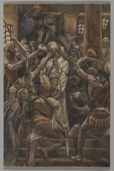 Misshandlungen im Haus des Kaiphas, Illustration aus Das Leben unseres Herrn Jesus Christus, 1886-94 von James Jacques Joseph Tissot