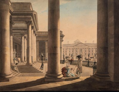 Trinity College, Dublin, vom Portikus des Parlamentsgebäudes aus von James Malton