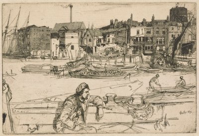 Black Lion Wharf, aus der Thames Set (Eine Serie von sechzehn Radierungen von Szenen an der Themse und anderen Motiven) von James Abbott McNeill Whistler