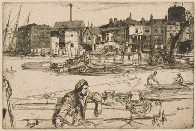 Black Lion Wharf, aus dem Thames Set (Eine Serie von sechzehn Radierungen von Szenen an der Themse und anderen Motiven) von James Abbott McNeill Whistler