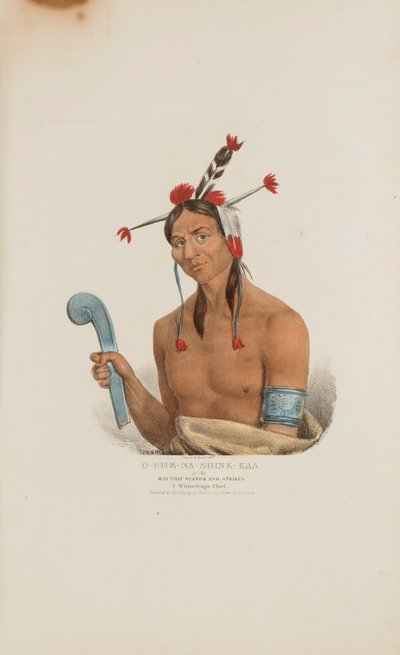 O-CHE-NA-SHINK-KAD oder der Mann, der steht und schlägt; Ein Winnebago-Häuptling, aus dem Aboriginal Portfolio von James Otto Lewis