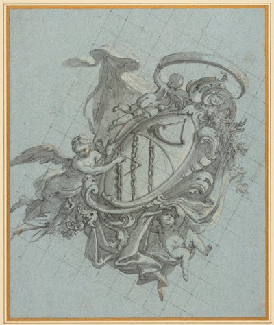 Ein Wappen mit einem Horn und drei Ketten, gehalten von einem Engel und zwei Putti von James Thornhill