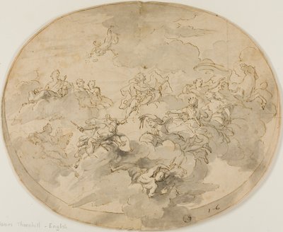 Entwurf für Deckenfresko: Apollo und die Musen mit Minerva, die die Unwissenheit zerstört von James Thornhill