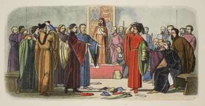 Albemarle und Fitzwalter tauschen Herausforderungen, aus A Chronicle of England BC 55 to AD 1485, veröffentlicht in London von James William Edmund Doyle