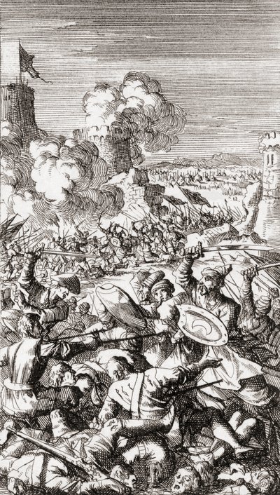 Belagerung von Nikosia, Zypern, durch die Osmanen von Jan (after) Luyken