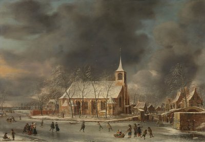 Ansicht der Kirche von Sloten im Winter von Jan Abrahamsz. Beerstraten