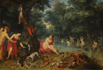 Bad der Nymphen (Die Nymphen Dianas kehren vom Fischfang zurück) von Jan Brueghel the Elder