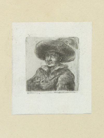 Mann mit rundem Hut mit Feder (The Compleat Work of Etchings by John Chalon) von Jan Chalon