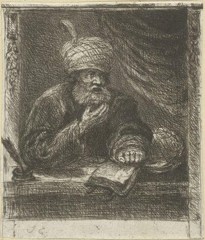 Mann mit Turban hinter einem Schreibtisch von Jan Chalon