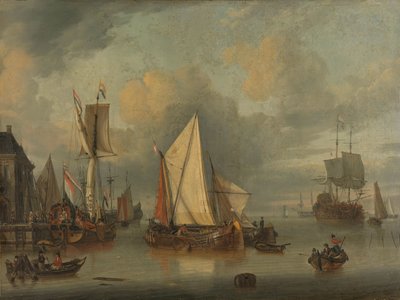 Eine ruhige See (Schiffe im Hafen bei ruhigem Wetter) von Jan Claesz. Rietschoof