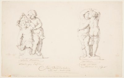 Zeichnung, Entwürfe für eine Statuengruppe: "Freundschaft", "Eintracht", 1726 von Jan Claudius de Cock