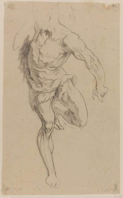 Studie eines nackten Mannes, von vorne stehend mit angezogenem linken Bein, kopflos von Jan Claudius de Cock