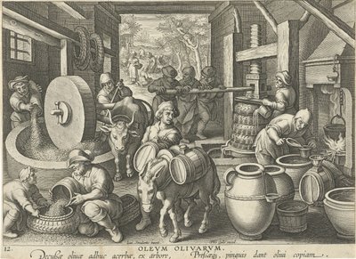 Olivenpresse (Nieuwe uitvindingen en ontdekkingen) von Jan Collaert (II) (attributed to)