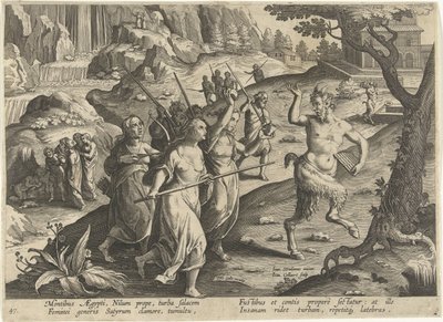 Frauen vertreiben einen Satyr von Jan Collaert (II)