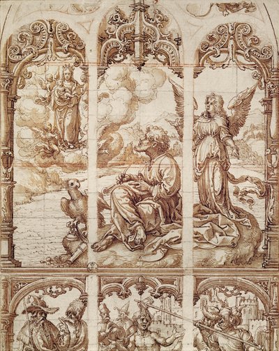 Johannes der Evangelist empfängt seine Visionen auf der Insel Patmos von Jan Gossaert