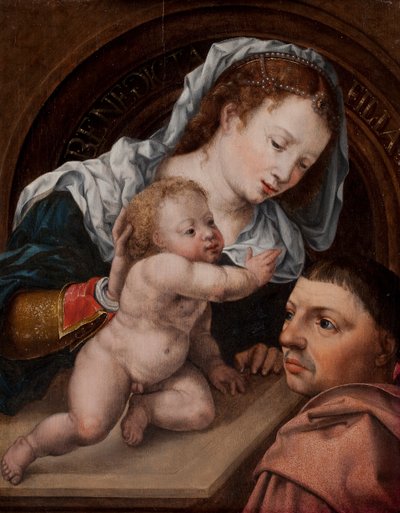 Maria mit Jesuskind und Stifter des Gemäldes von Jan Gossaert