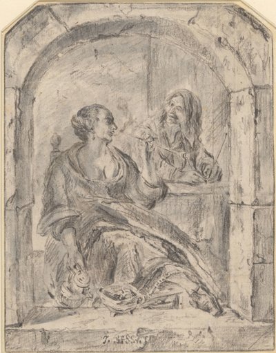 Pfeiferauchende Frau und ein Mann mit zwei Pfeifen von Jan Havicksz. Steen (possibly)