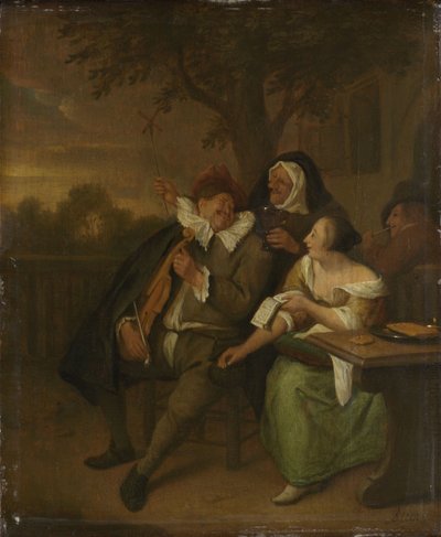 Mann mit Geige in schlechter Gesellschaft von Jan Havicksz. Steen