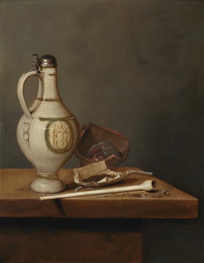 Stillleben mit Steinzeugkrug und Pfeife, Mitte der 1650er Jahre von Jan Jansz. van de Velde