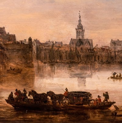 Eine große Fähre mit einem vierspännigen Kutschwagen (Nijmegen), Detail von Jan Josephsz van Goyen