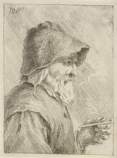 Alter Mann mit Bart und Pfeife in der Hand von Jan Lauwryn Krafft (I) (attributed to)