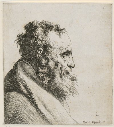Brustbild eines bärtigen, alten Mannes, im Profil nach rechts von Jan Lievens