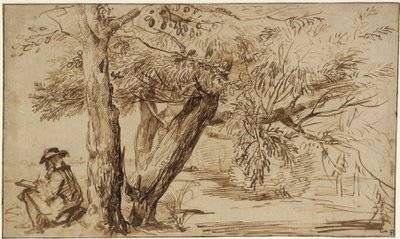 Landschaft mit einem Zeichner am Waldesrand von Jan Lievens