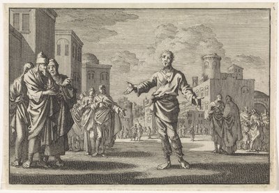 Jesus, Sohn des Ananus, zieht durch die Straßen Jerusalems von Jan Luyken