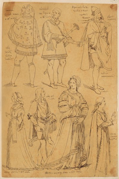 Skarbczyk. Sieben Männer und Frauen in italienischen Gewändern aus dem 13., 14. und 15. Jahrhundert von Jan Matejko