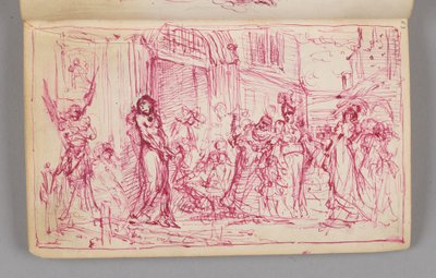 Skizzenbuch. Einseitige Zeichnung. Vorderseite: Kompositionsskizze einer unbekannten Szene ("Weihe der Dirne"?) von Jan Matejko