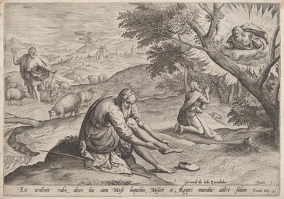 Gott erscheint Moses von Jan Sadeler I, after Maarten van Cleef