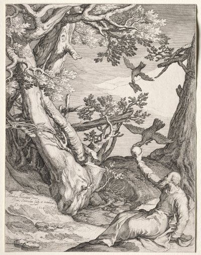 Elija in der Wüste von Raben gefüttert, 1604 von Jan Saenredam
