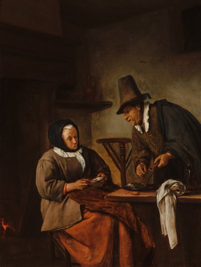 Ein altes Paar macht Caudle von Jan Steen