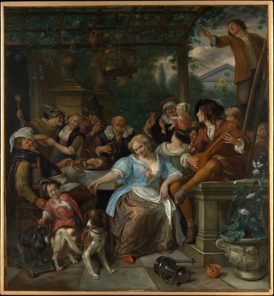 Fröhliche Gesellschaft auf einer Terrasse von Jan Steen