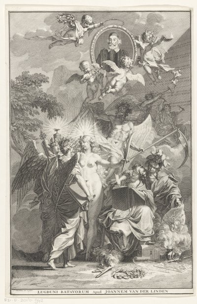 Allegorische Titelseite mit dem Porträt des Schriftstellers Edward Simson von Jan Wandelaar