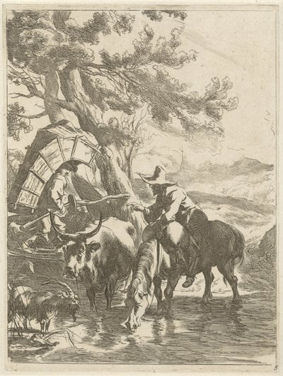 Hirte und beladener Junge an einem Bach von Jan de Visscher