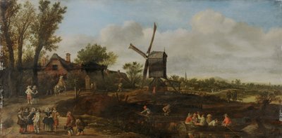 Flusslandschaft mit Windmühle und Booten von Jan van Goyen