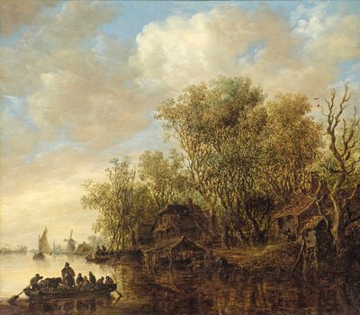Flusslandschaft mit einer Fähre von Jan van Goyen