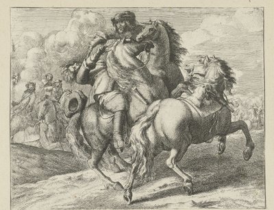 Soldat zu Pferd niedergeschossen von Jan van Huchtenburg (possibly copy after)