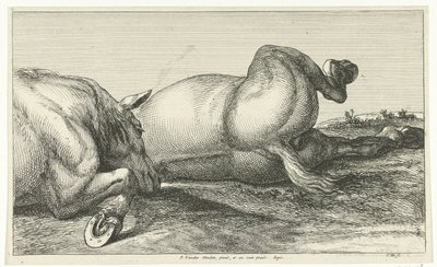 Zwei hintereinander liegende gefallene Pferde von Jan van Huchtenburg