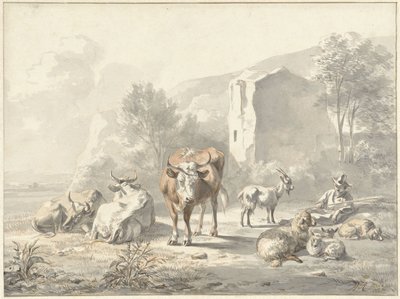 Landschaft mit Vieh und Ruine von Jan van Ravenswaay