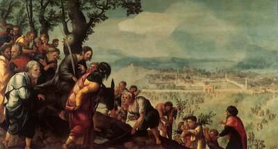 Einzug Christi in Jerusalem, zentrales Panel eines Triptychons, ca. 1526 von Jan van Scorel