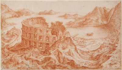Ansicht des römischen Amphitheaters in Pozzuoli mit der Bucht von Neapel im Hintergrund von Jan van Stinemolen