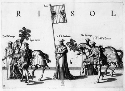 Waffen von Sizilien bei der Trauerprozession von Kaiser Karl V., 1559 von Jan van and Doetechum Doetechum the elder