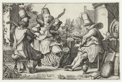 Elegante Gesellschaft, musizierend in einem Garten von Jan van de Velde (II)