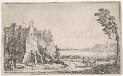 Figuren bei einem verfallenen Haus an einem Fluss von Jan van de Velde (II)