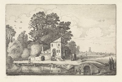 Haus bei einer Steinbrücke in einer Flusslandschaft von Jan van de Velde (II)